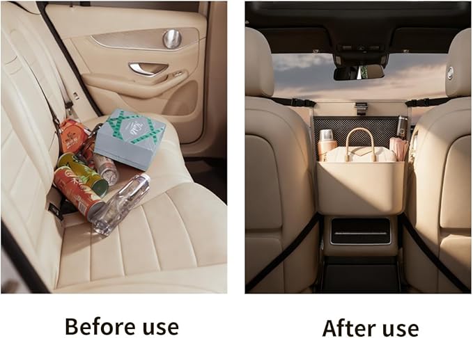 GMQ Car Pocket Handbag Holder,Pu Leather Seat Back Organizers Bag,Purse Holder for Between Seats Multifunctional Car Seat Storage (Beige)