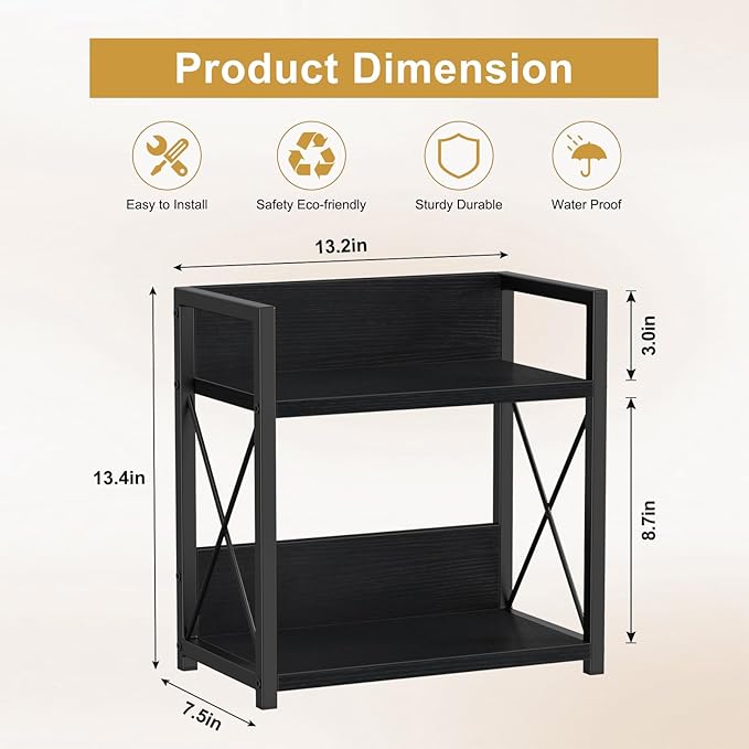 Giikin Countertop Organizer, 2 Tier Coffee Station Organizer for Desktop, Wood Counter Shelf Spice Rack for Kitchen (Black, M