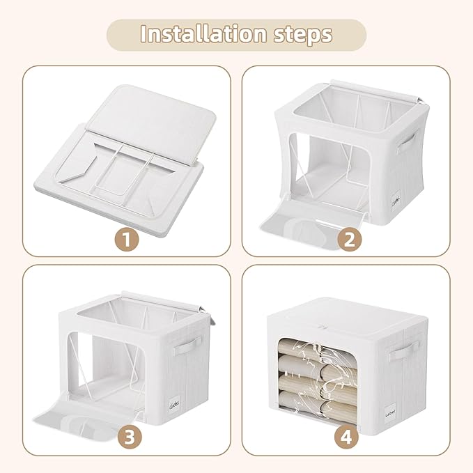 FHSQX 8 Pack Clothes Storage Bins - Foldable Storage Bins for Clothes Fabric Storage Box with Metal Frame (Cream White, 16.5x