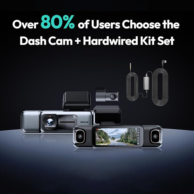 BOTSLAB 3K 4 Channel Dash Cam, 24/7 Parking Mode with Hardwire Kit, 560° View, Front and Rear Inside Car Camera with 3.18”Tou