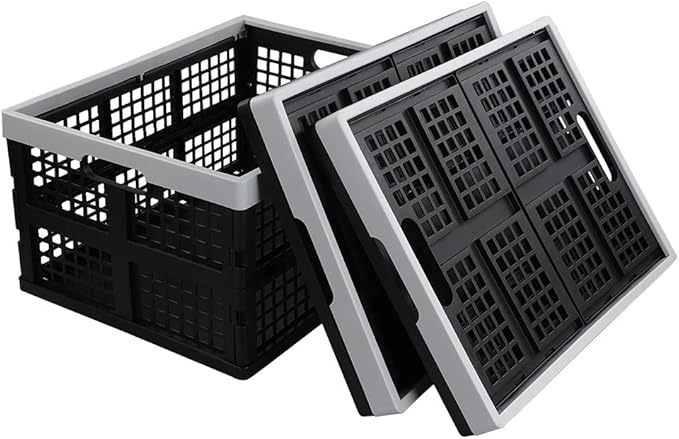 Kekow 28 L Black Plastic Collapsible Storage Basket, 3-Pack Folding Crates Storage