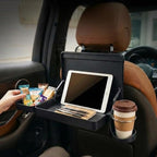 Car Back Seat Tray Table - Foldable & Adjustable Travel Desk for Eating, Working, Gaming | Sturdy Plastic Snack Lap Tray for Adults | Fits SUV, Sedan, Minivan (Folding Storage Box)