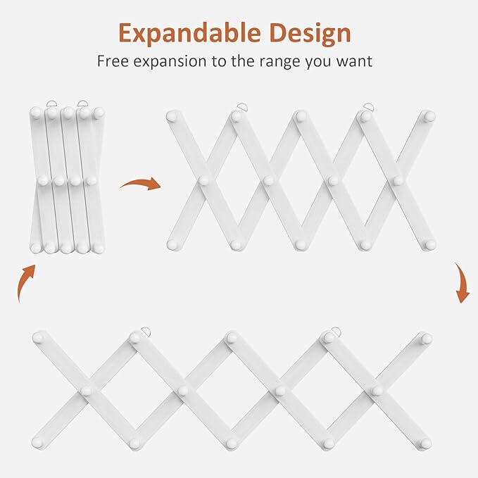Accordion Wall Hanger, Hat Rack for Wall with 14 Coat Hooks, Expandable Hat Hangers Organizer, Vintage Decorative Coat Rack W