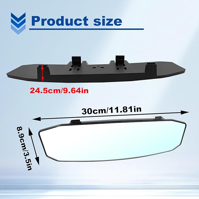 12''x3.5'' Large Rear View Mirror, Clip-on Large Wide Angle Panoramic Convex Rearview Mirrors, Anti Glare HD Clear Tint Interior Panoramic Wide Angle Rear View Mirror for Car SUV Trucks