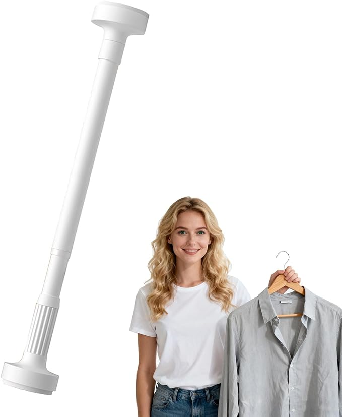 Adjustable Closet Rod, No-Drill Telescopic Hanging Bar, Space-Saving Extendable Clothing Rail, Pressure-Mounted Wardrobe Orga