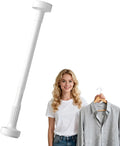 Adjustable Telescopic Closet Rod - No Drill Pressure Mount Wardrobe Hanging Bar, Space-Saving Extendable Clothing Rail Pole (