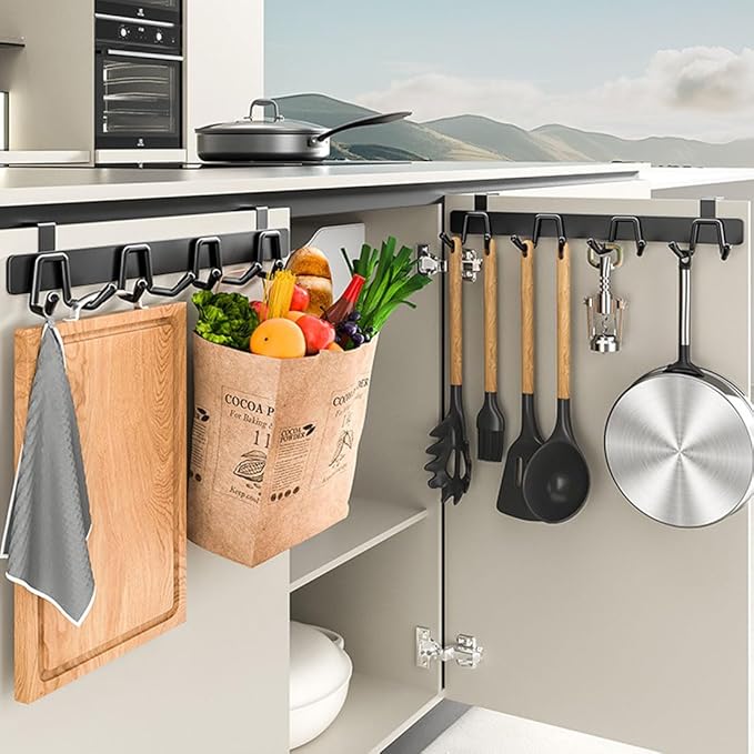 2 Pack Over The Cabinet Door Hook - for Doors up to 3/4''(2cm) Thickness, Back of Cabinet Door Rack Hanger Organizer for Coat