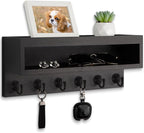 Key and Mail Holder Wall Mount, Key Hanger with Long Storage Box and 6 Hooks for Coat, Dog Leash, Home Decor Rack, House Acce