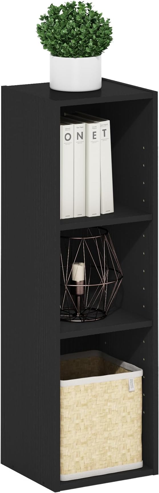Furinno Fulda Book Shelf, 3-Tier Narrow Bookshelf, Bookcase with 10-in Width Storage Shelf, 9.3 x 9.8 x 31.5, for Living Room