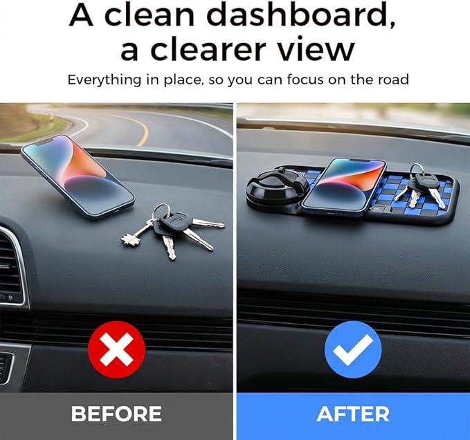 Multifunctional Car Anti-Slip Dashboard Mat with 360° Rotating Phone Holder & Hidden Parking Number Plate, Universal Anti Sli
