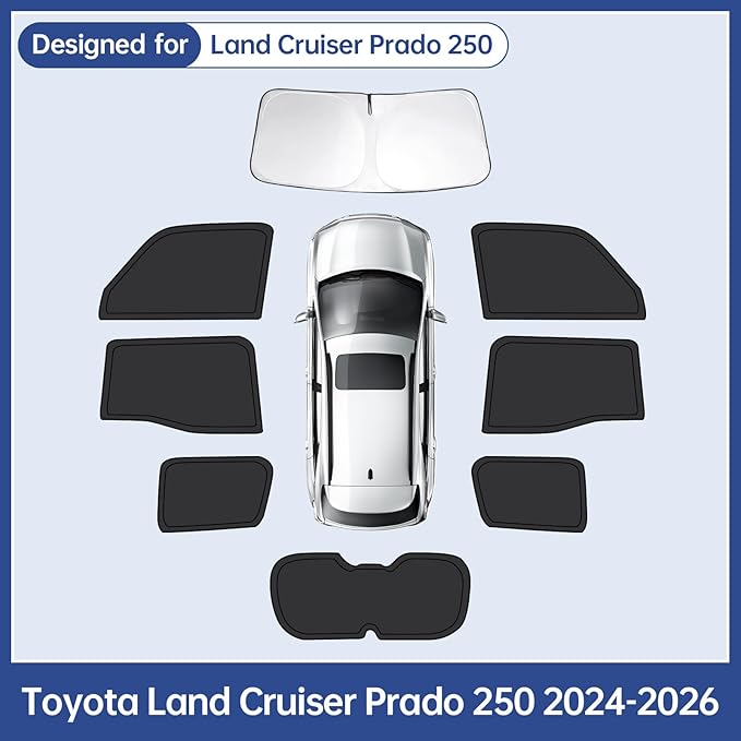 8pcs Car Window Shades for Toyota Land Cruiser Prado 250(2024-2026), Full Car Window Covers for Privacy, Sunshades for Cruiser Front Rear Windshield Side Windows to Block UV and Protect Privacy