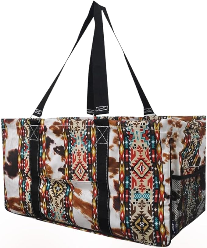 NGIL Extra Large Utility Tote Reusable Grocery Organizing Bag Oversized Collapsible for Storage, Picnic,Car, Beach (Tribal-black)