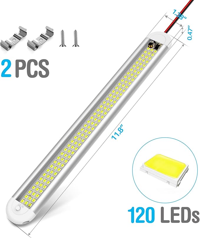 12v LED Interior Light Bar，CT CAPETRONIX 120LEDs 1500LM 8W DC 12 Volt led Strip Lights with ON/Off Switch，for Enclosed Cargo Trailer, Car RV Van Truck Lorry Camper Boat Caravan Motorhome (2Pack)