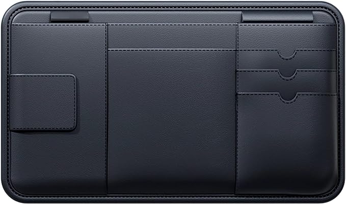 Car Visor Organizer, Multi-Functional Sun Visor Organizer, Black PVC Compact Design, Includes Pocket for Documents, Glasses Holder, Ideal for Most Vehicles
