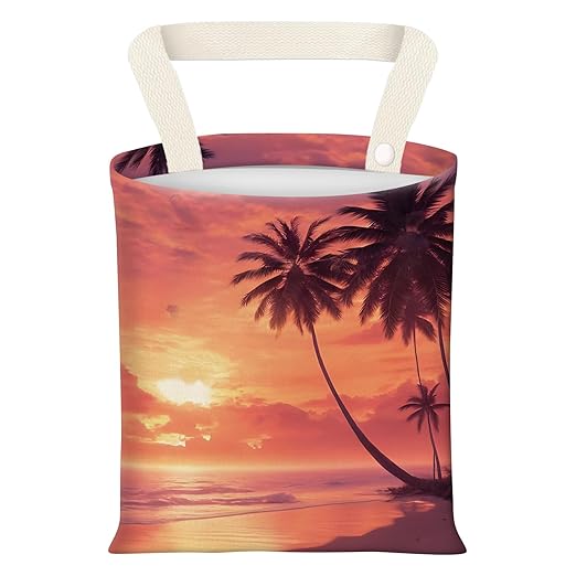 Hanging Car Garbage Bag, Cute Car Trash Can Bag, Automotive Accessories for Women Men Beautiful Tropical Sunset Palm