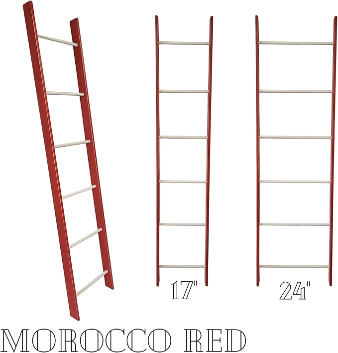 Decorative Blanket Ladder 4ft 5ft 6ft 7ft 8ft Rustic Farmhouse Wooden Quilt Ladder Rack avalible in Red, Blue and White