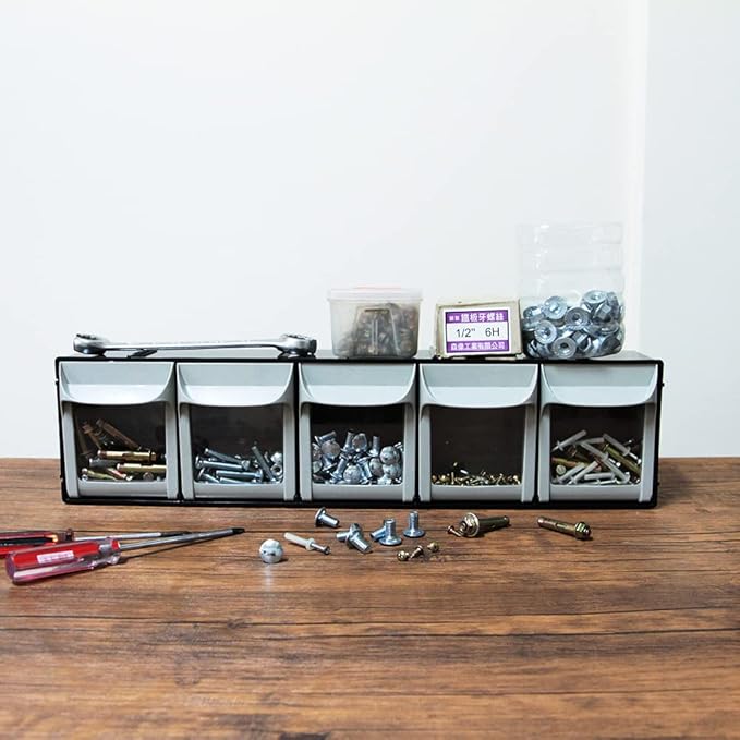 SHUTER Plastic Small Parts Organizer, Dental Tilt out Storage Container System, Tip Out bin for screws, nuts, small tools, Ki