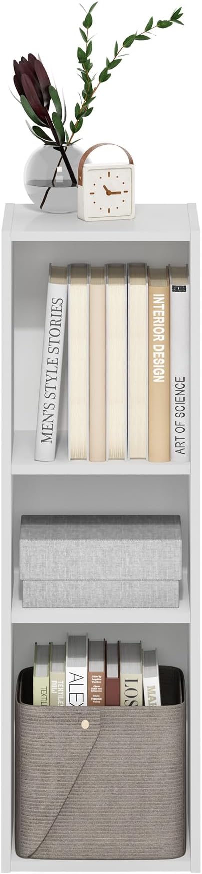 Furinno Fulda Book Shelf, 3-Tier Narrow Bookshelf, Bookcase with 10-in Width Storage Shelf, 9.3 x 9.8 x 31.5, for Living Room