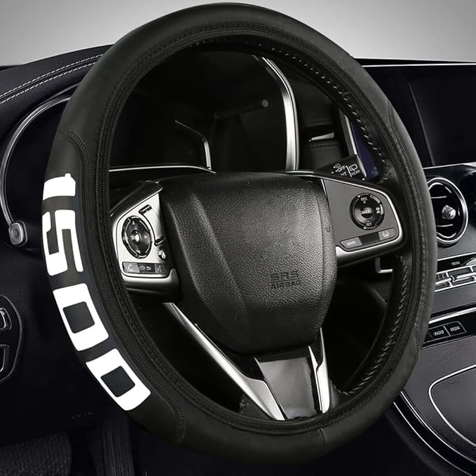 Microfiber Leather Truck Steering Wheel Cover fit Dodge Ram 1500 Chevy Silverado GMC Sierra 1500 Steering Wheel Cover 15-16.5Inch -White