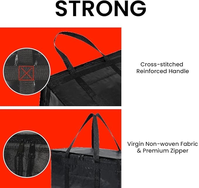 NZ home Insulated Bags for Food Delivery (2XL PRO) Grocery Shopping Cooler Bag, Pizza Delivery, Hot & Cold Catering Tote, Reusable, Foldable & Heavy Duty (2 Pack, Black)
