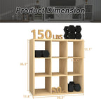 CTESNE【2026 Wooden Thick Frame 9 Cube Storage Organizer Shelf with Anti-Tipping Kits + Reversible Open Back Bookcase, Horizon
