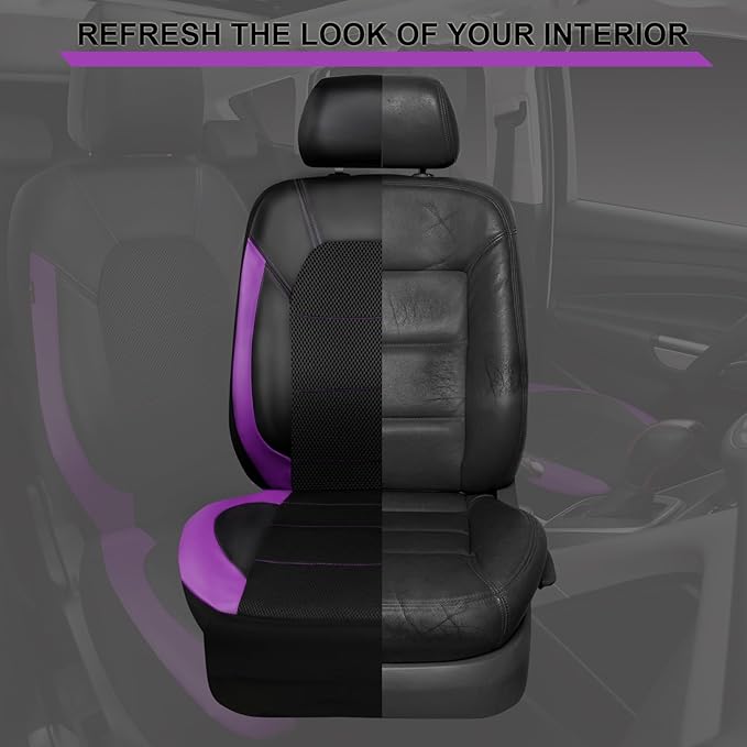 CAR PASS Leather Car Seat Covers Front Seats only, with Air Mesh Front Seat Covers Breathable, Cool Automotive Seat Covers 2 