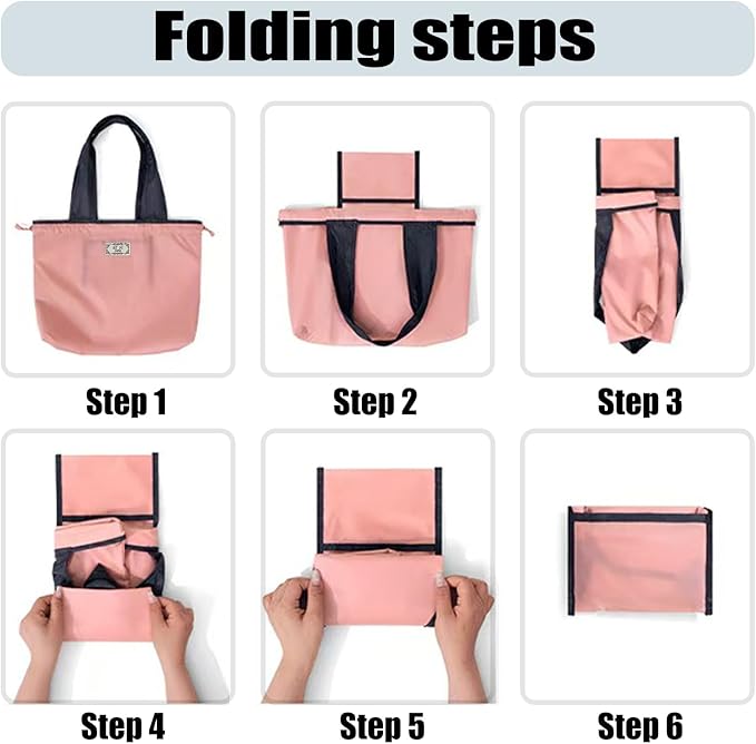 4PC Foldable Reusable Shopping Bags 210D Nylon Waterproof Travel Grocery Tote with Drawstring Mouth & Reinforced Handle