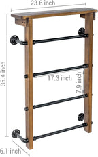 MyGift 4-Tier Wall Mounted Towel Rack Ladder with Top Storage Shelf, Rustic Burnt Solid Wood Hanging Towel Holder with 4 Blac