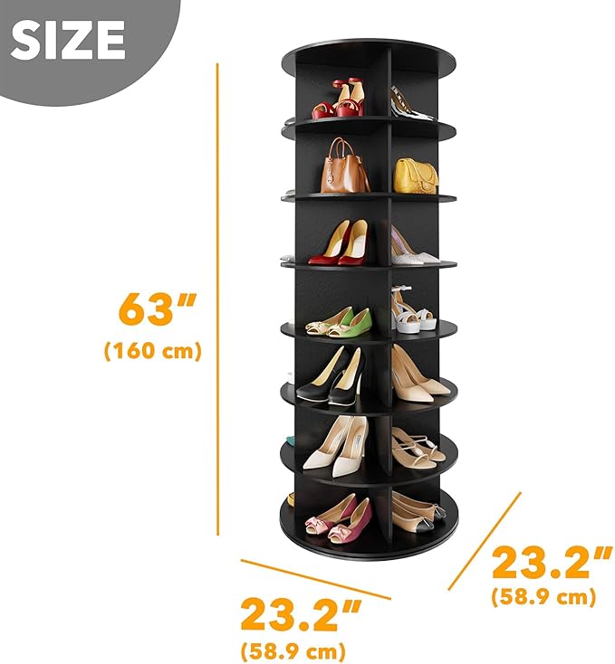 SpaceAid 7 Tier Rotating Shoe Rack Tower, Spinning Shoe Display Lazy Susan, Revolving 360 Shoe Rack Storage Round Carousel, V