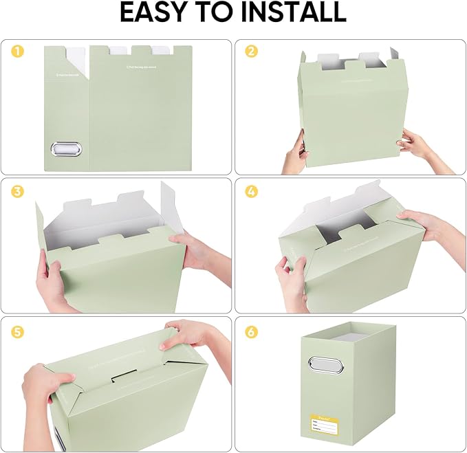 BALEINE File Organizer Box, Cardboard File Folder Organizer with Handle for Letter Size, Portable Collapsible Hanging Filing 
