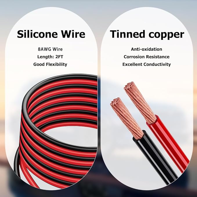 Jumper Cable Clamps Compatible with MIL 12V Battery, Silicone wire 2FT 8AWG Cable,12V Battery Jumper Starter for Cars Light Trucks Car Jump Starting Using Tool