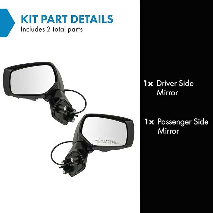 TRQ Driver & Passenger Side Power Mirror Set Paint to Match Smooth Black Without Heat Compatible with 2015-2017 Subaru Legacy