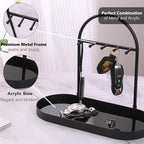 Shinpuru Metal Jewelry Organizer Stand & Key Holder Tray with Acrylic Base, Key Stand and Jewelry Tray with 5 Hooks, Perfect 