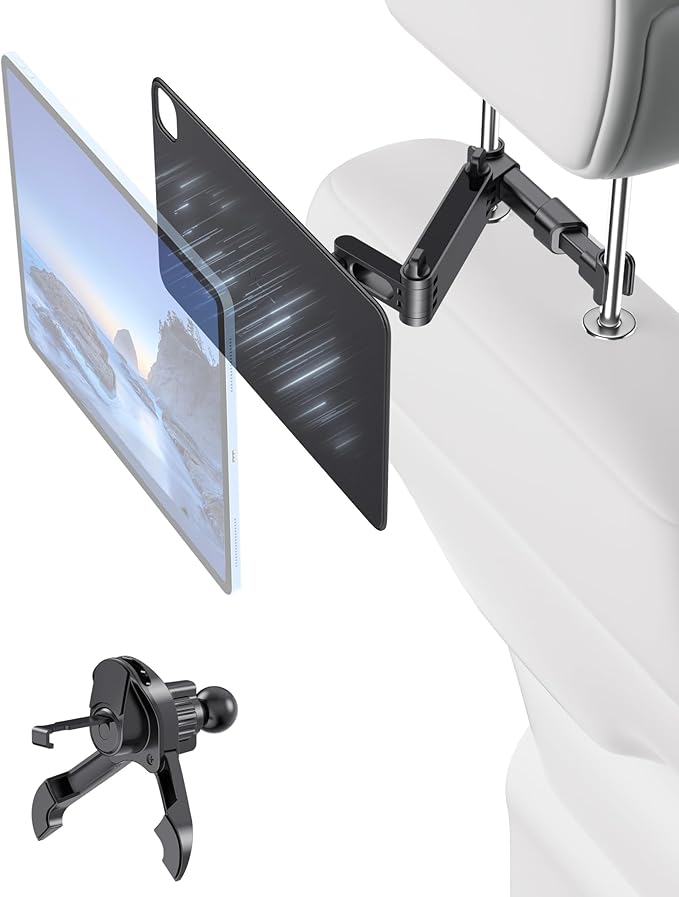 KU XIU Car Headrest Magnetic Tablet Holder for iPad Pro/Air 11" M2/M3, Backseat Tablet Car Mount Adjustable Arm, Road Trip Essentials for Kids, for iPad Pro 11 1st/2nd/3rd/4th, iPad Air 10.9" 4/5th