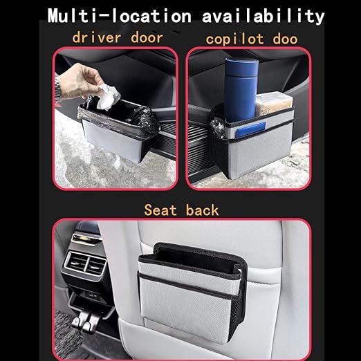 Car Trash Can, Foldable Multifunctional Hanging Storage Box Trash Can with a Roll of Garbage Bag, Multi Pocket Design Suitable for Car, Home and Office (Beige)