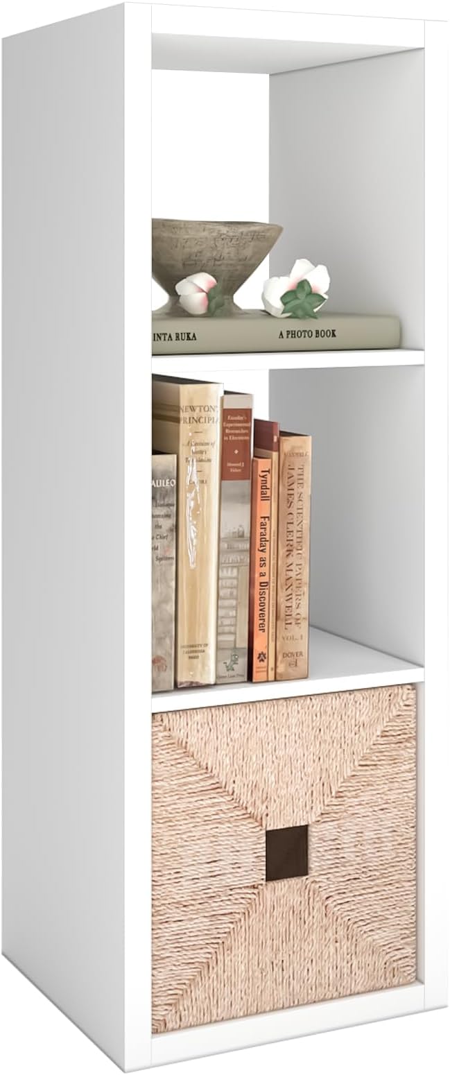 CTESNE【2026 Wooden Thick Frame 3 Cube Storage Organizer Shelf with Anti-Tipping Kits + Reversible Open Back Bookcase, Horizon