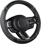 West Llama Car Steering Wheel Cover for Ford Escape,Explorer,Fusion,Focus,Bronco,Transit,Edge(Diamond Quilted - Black+Gray- S