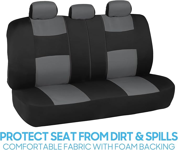 BDK PolyPro Car Seat Covers Full Set in Gray on Black, Front and Rear Split Bench Seat Covers for Cars, Easy to Install Car S
