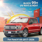 Windshield Sun Shade for Ford F150 2015-2024 2025 2026 Front Window Shade Custom Fit F-150 F150 F250 F350 F450 Accessories Sun Visor Foldable Shade Blocks UV Rays Summer Must Have Car Accessories