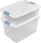Sterilite 4-Pack 64 Quart Latching Box, Clear Plastic Storage Organizer Bins with White Lids - Large Stackable Containers for