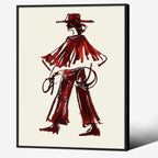 Vintage Western Cowboy Black Framed Wall Art Decor Red Wine Cowgirl Posters Burgundy Cowgirl Prints Midwest Rustic Cowboy Pai