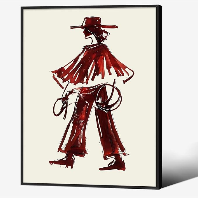Vintage Western Cowboy Black Framed Wall Art Decor Red Wine Cowgirl Posters Burgundy Cowgirl Prints Midwest Rustic Cowboy Pai