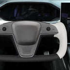 MEWANT Hand Stitched White Leather Steering Wheel Cover Wrap for Tesla Model S 2021-2023 / Model X 2021-2023 Steering Wheel Accessories