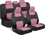 BDK PolyPro Car Seat Covers Full Set in Pink on Black, Front and Rear Split Bench Seat Covers for Cars, Easy to Install Car S