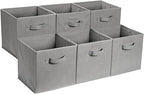 Amazon Basics Collapsible Fabric Storage Cube Bins Organizer with Handles for Organizing, Sturdy, Gray, 13 x 13 x 13 inch, 6-