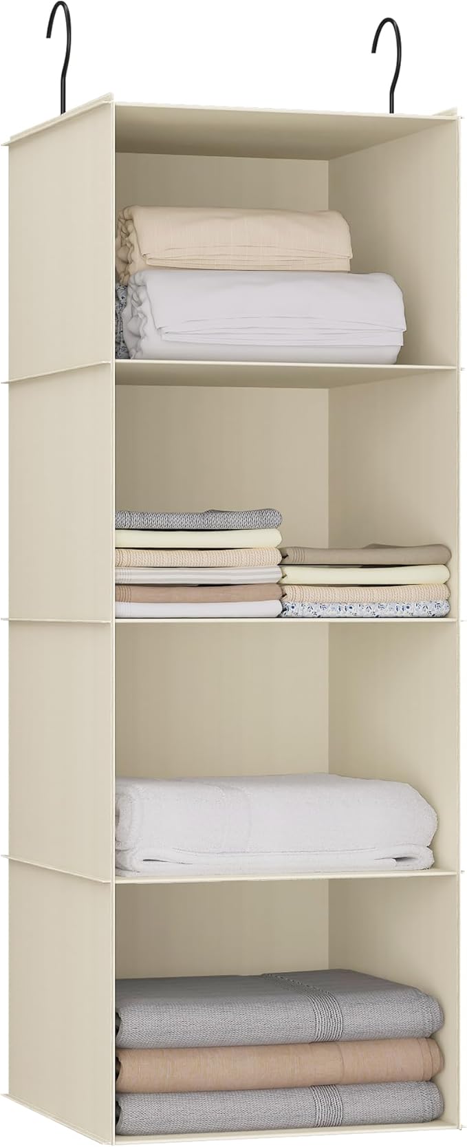 Hanging Closet Organizer, Easy Mount Foldable 4-Shelf Hanging Closet Wardrobe Storage Shelves, Clothes Handbag Shoes Accessor