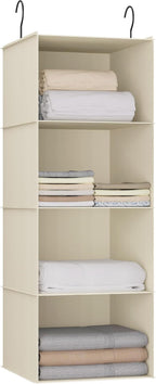 Hanging Closet Organizer, Easy Mount Foldable 4-Shelf Hanging Closet Wardrobe Storage Shelves, Clothes Handbag Shoes Accessor