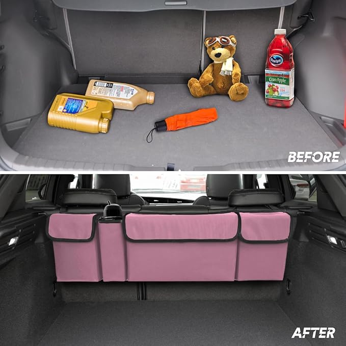 BELOMI Car Trunk Organizer, Auto Waterproof Sturdy Backseat Hanging Large Storage Collapsible Cargo Bag with Anti-Slip