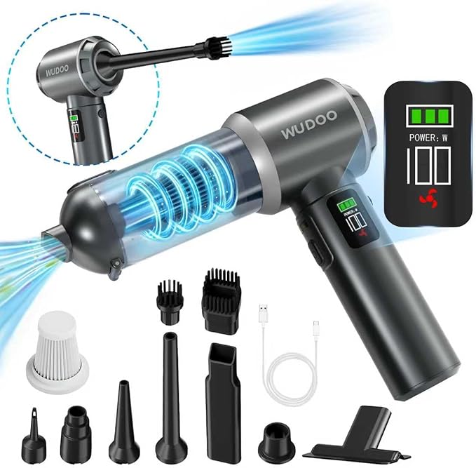 WUDOO 4-in-1 Car Vacuum Cleaner Portable Cordless Dust Remover 20,000 Pa Brushless Motor Powerful Handheld Wireless Charging 