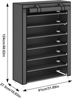 Laiensia 7-Tier Vertical Shoe Rack Organizer, Space Saving Shoe Storage Organizer, Non-Woven Cover Shoe Shelf Holds 28-35 Pai